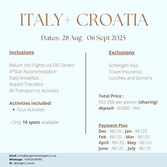 Italy, Croatia: 28 AUG - 06 SEPT '25